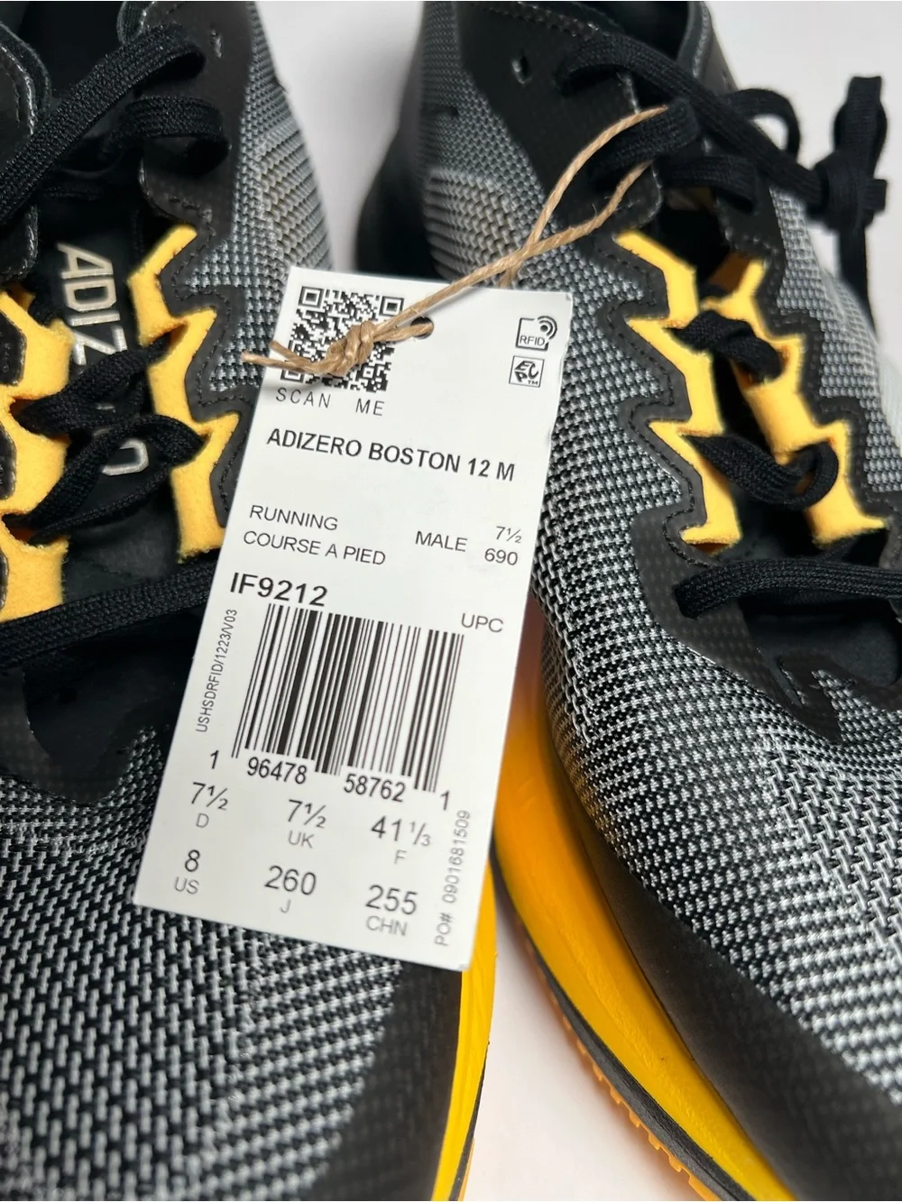 ADIDAS Adizero Boston 12 M Black Running Shoes IF9212 Mens / Womens